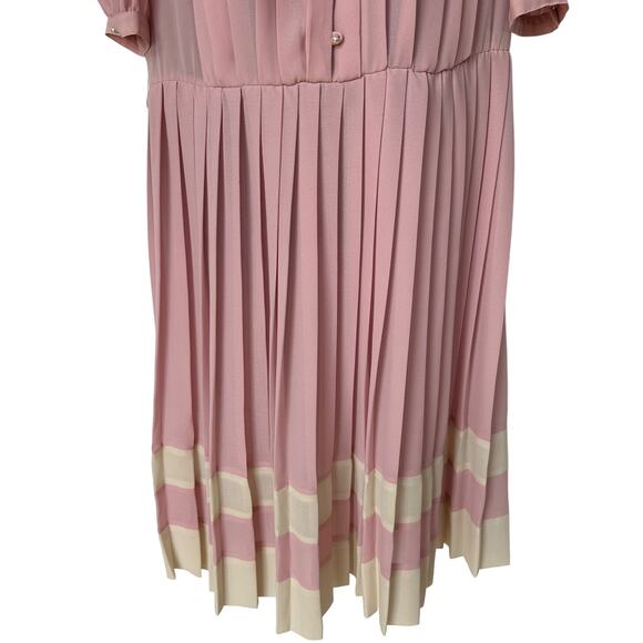 Vintage St. Gillian by Kay Unger Dress Pink Cream Pleated Midi Women's Size 12 - Picture 5 of 12